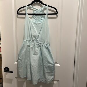 Blue seersucker dress with pockets - perfect for Easter